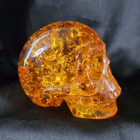 Amber Reconstituted Carved Amber Skull 3.5" x 3.5" x 2" Reconstituted Amber - Picture 2 of 16